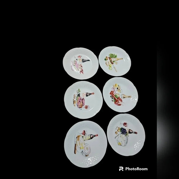 Contemporary Philippe DeshoulieresPorcelain Wine &Cheese Canapé Plates Set of 6 - Picture 2 of 6